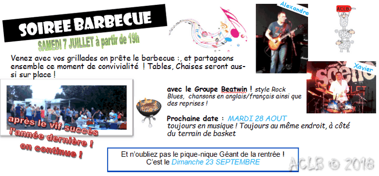 Samedi 7 Juillet, amenez vos grillades ! on vous prête le barbecue, le tout en musique