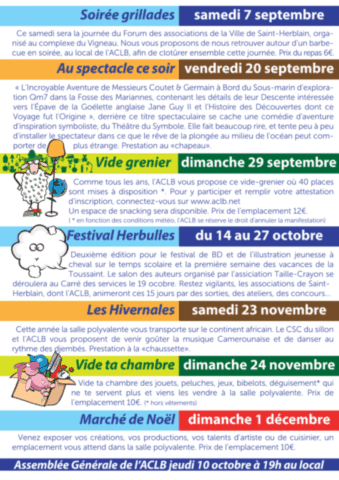 Flyer ACLB, agenda 2024-2025