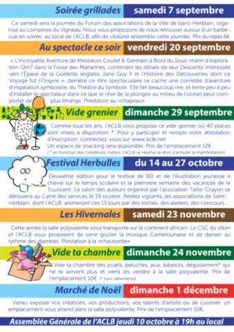 Flyer ACLB, agenda 2024-2025