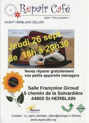 REPAIR CAFE St Herblain-Sillon Salle Françoise Giroud à st Herblain